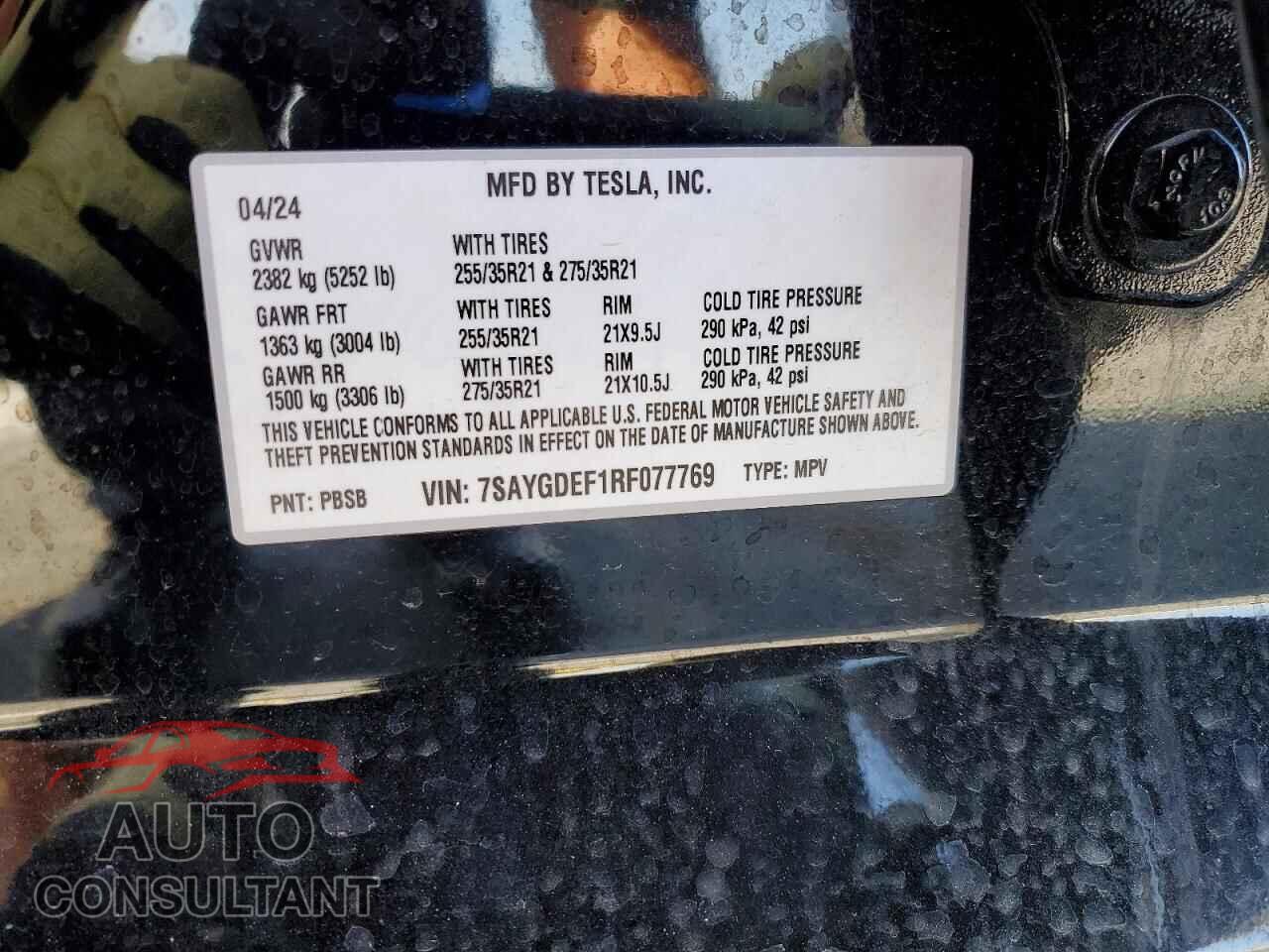 TESLA MODEL Y 2024 - 7SAYGDEF1RF077769