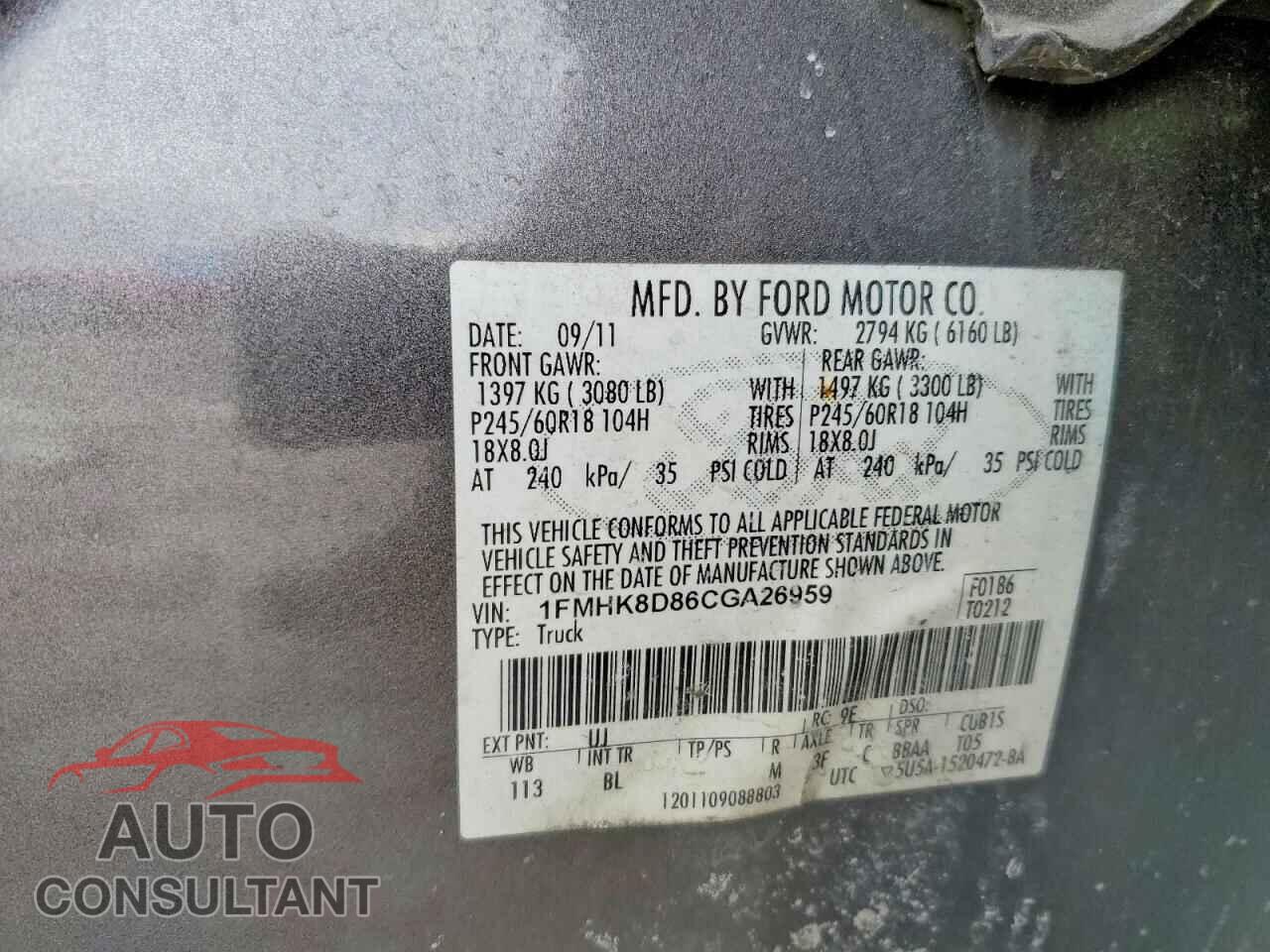 FORD EXPLORER 2012 - 1FMHK8D86CGA26959