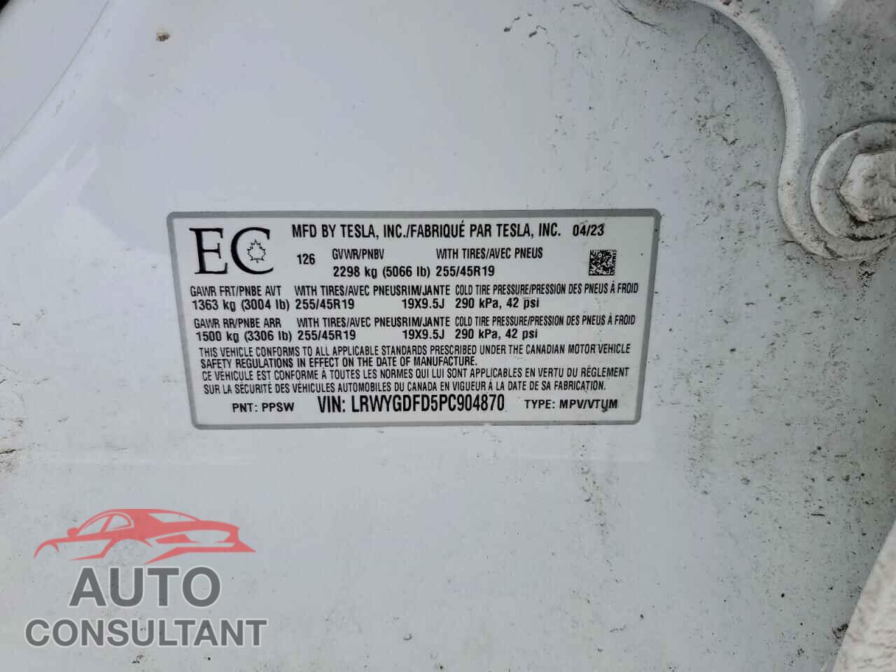 TESLA MODEL Y 2023 - LRWYGDFD5PC904870