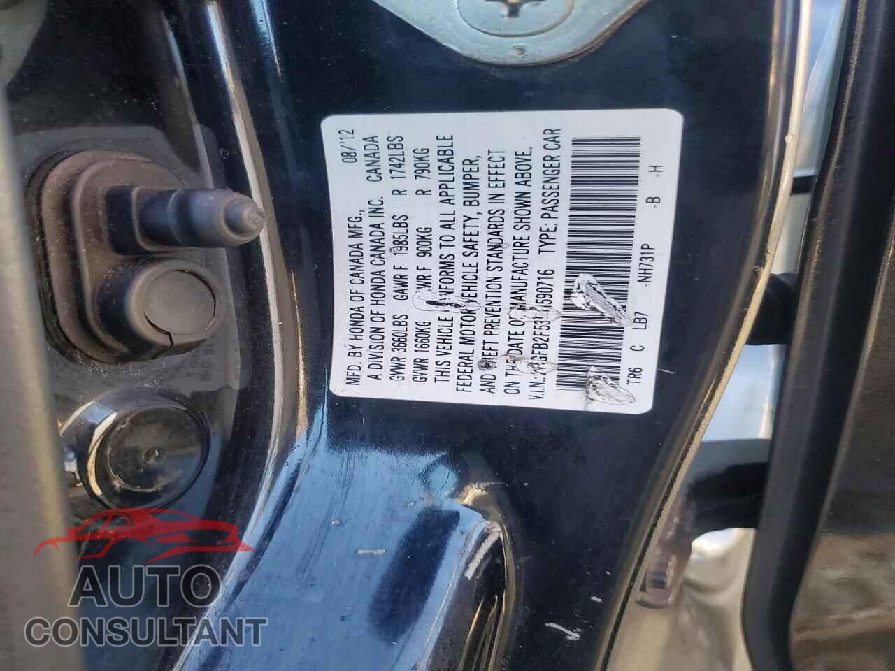 HONDA CIVIC 2012 - 2HGFB2F53CH590716
