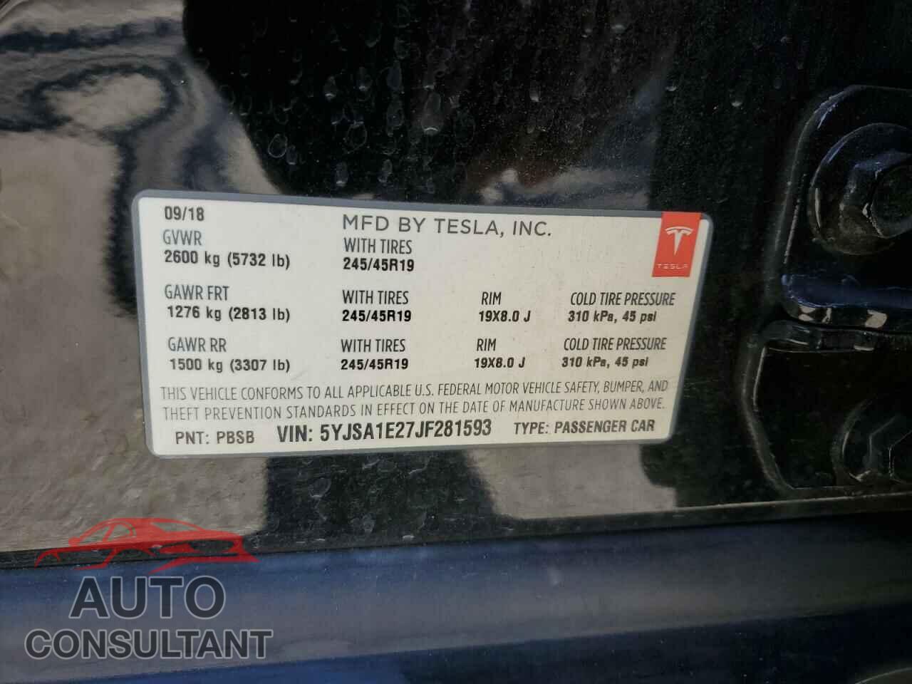 TESLA MODEL S 2018 - 5YJSA1E27JF281593