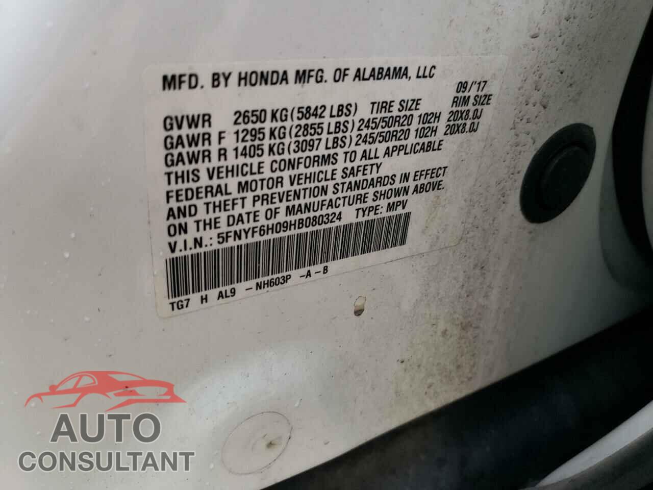 HONDA PILOT 2017 - 5FNYF6H09HB080324