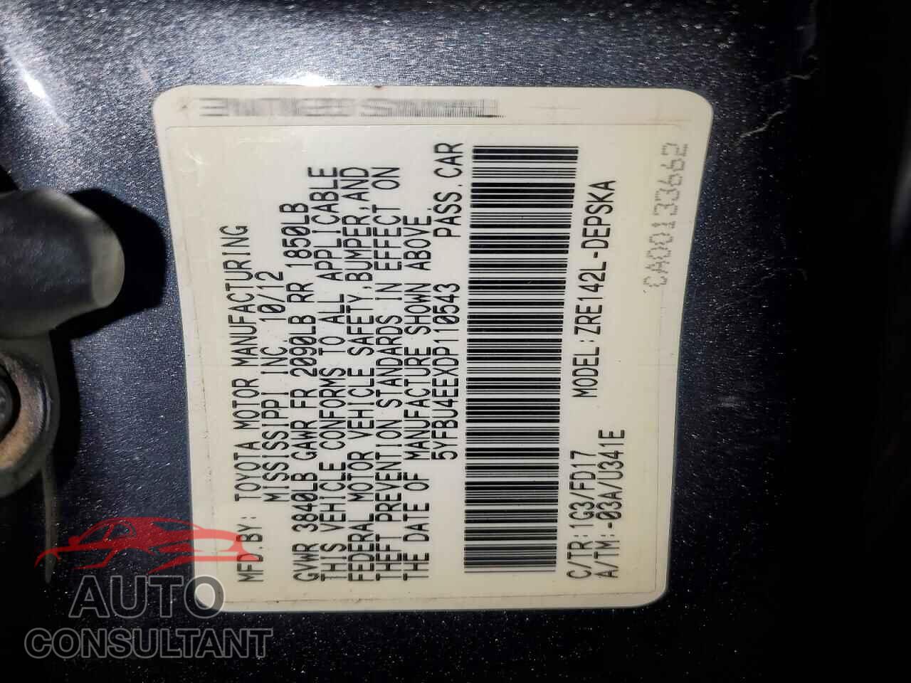 TOYOTA COROLLA 2013 - 5YFBU4EEXDP110543