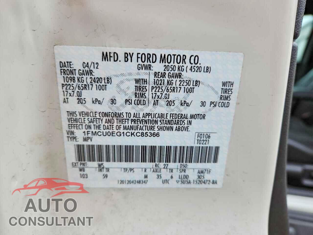 FORD ESCAPE 2012 - 1FMCU0EG1CKC85366
