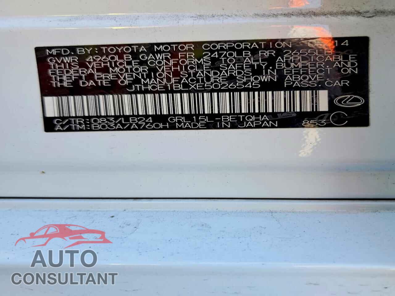 LEXUS GS350 2014 - JTHCE1BLXE5026545