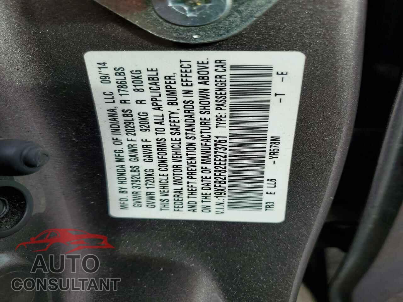 HONDA CIVIC 2014 - 19XFB2F82EE273761