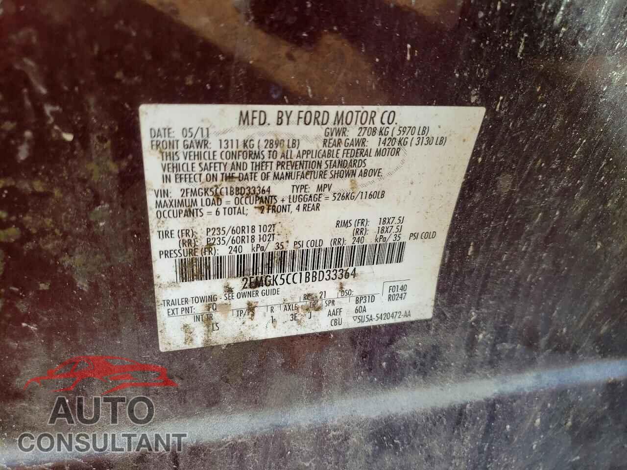FORD FLEX 2011 - 2FMGK5CC1BBD33364