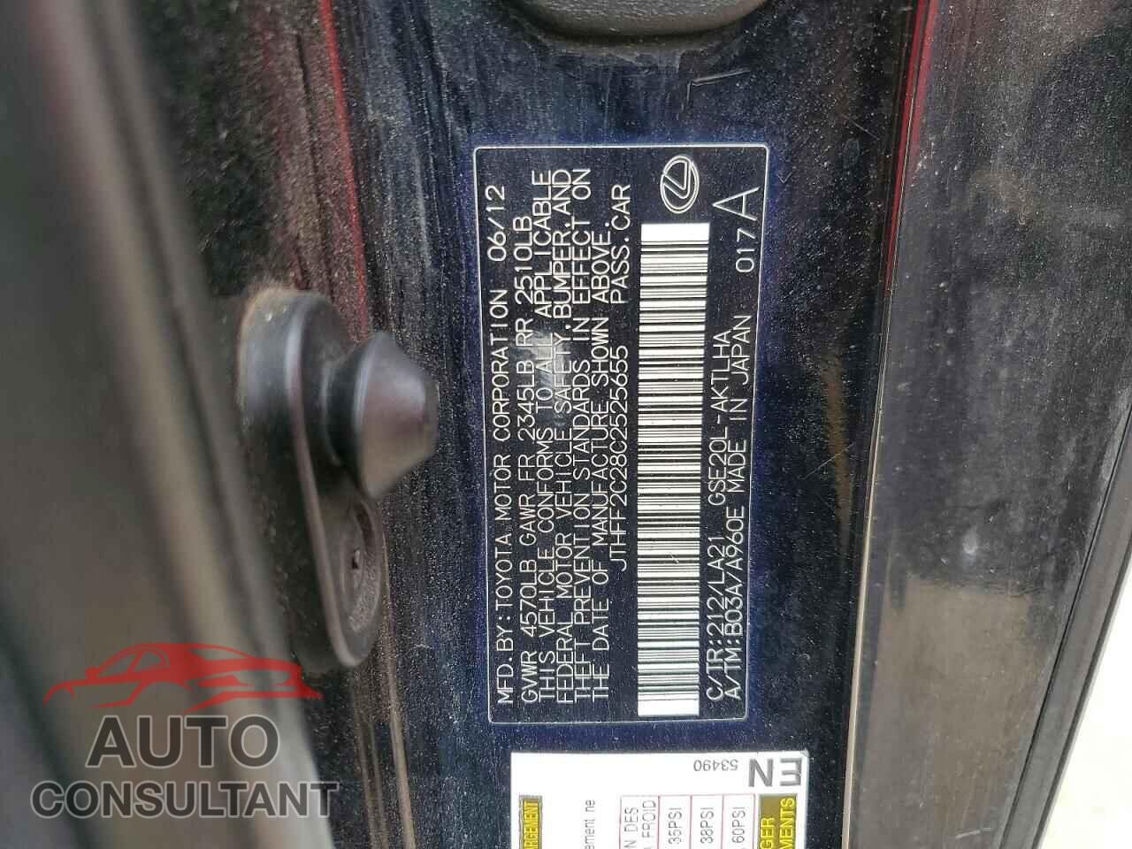 LEXUS IS 2012 - JTHFF2C28C2525655