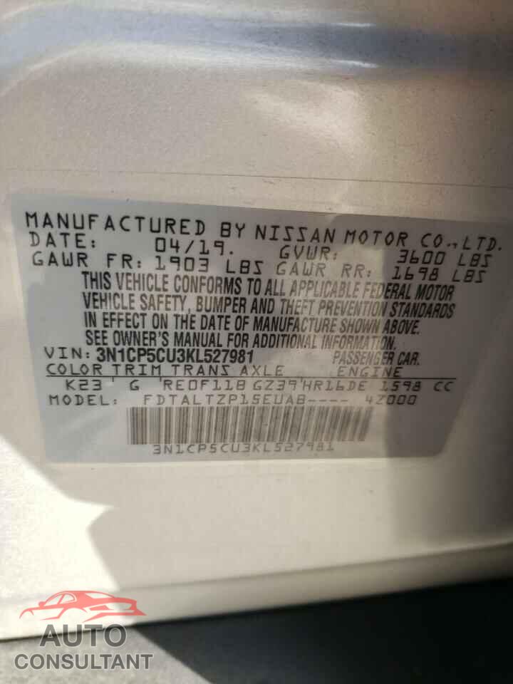 NISSAN KICKS 2019 - 3N1CP5CU3KL527981