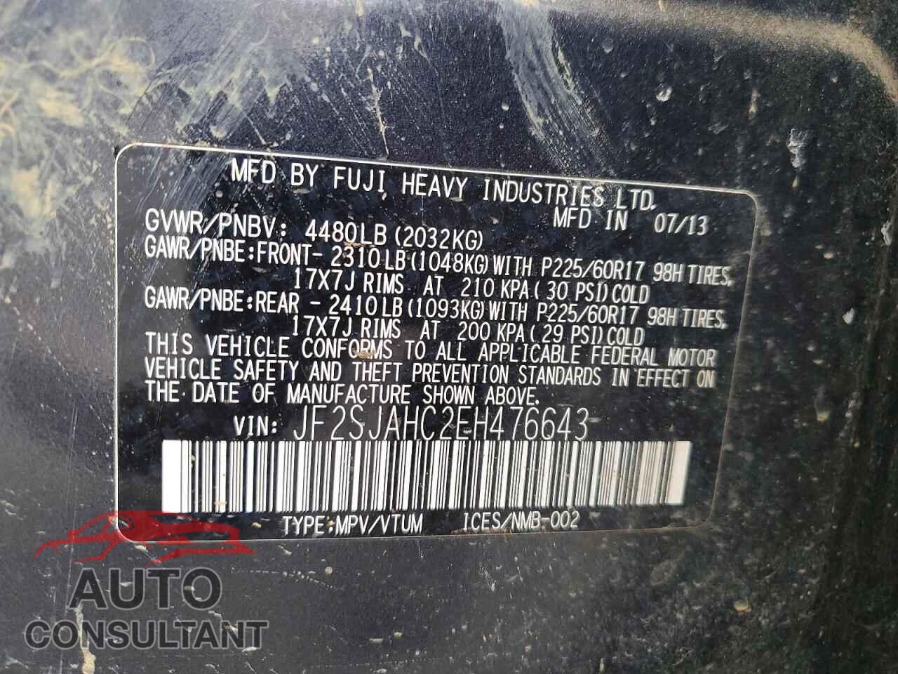 SUBARU FORESTER 2014 - JF2SJAHC2EH476643