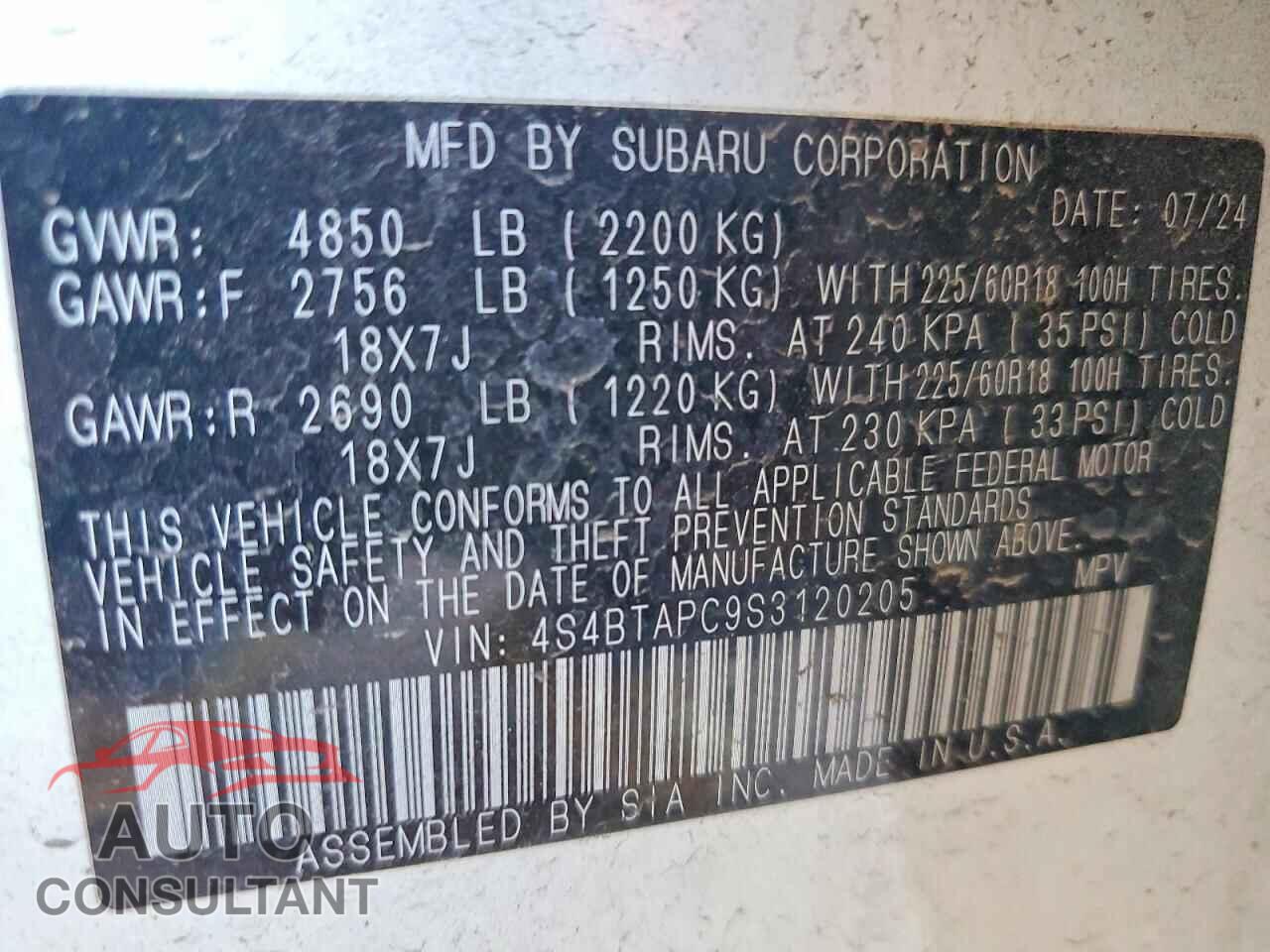 SUBARU OUTBACK 2025 - 4S4BTAPC9S3120205
