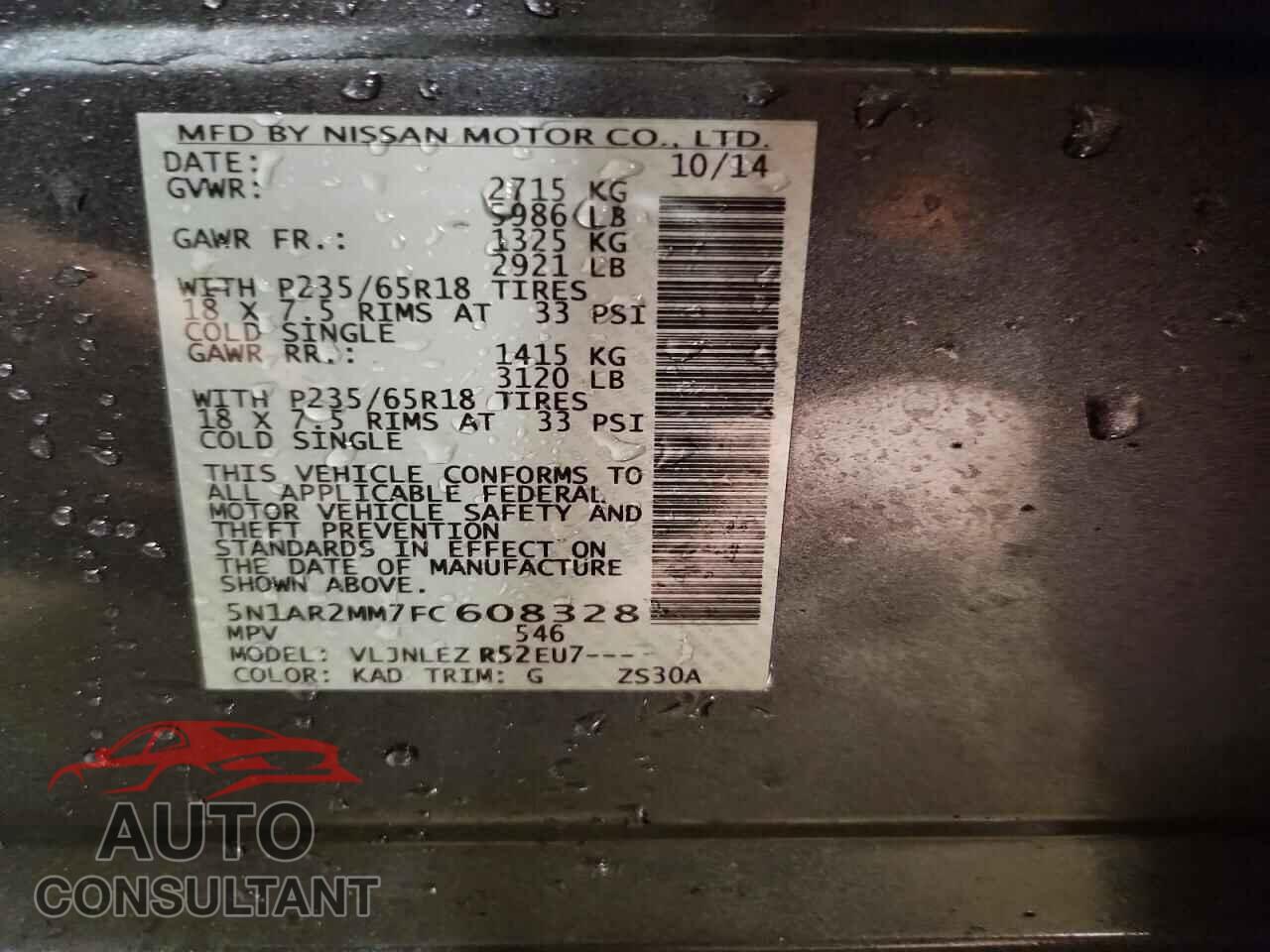 NISSAN PATHFINDER 2015 - 5N1AR2MM7FC608328