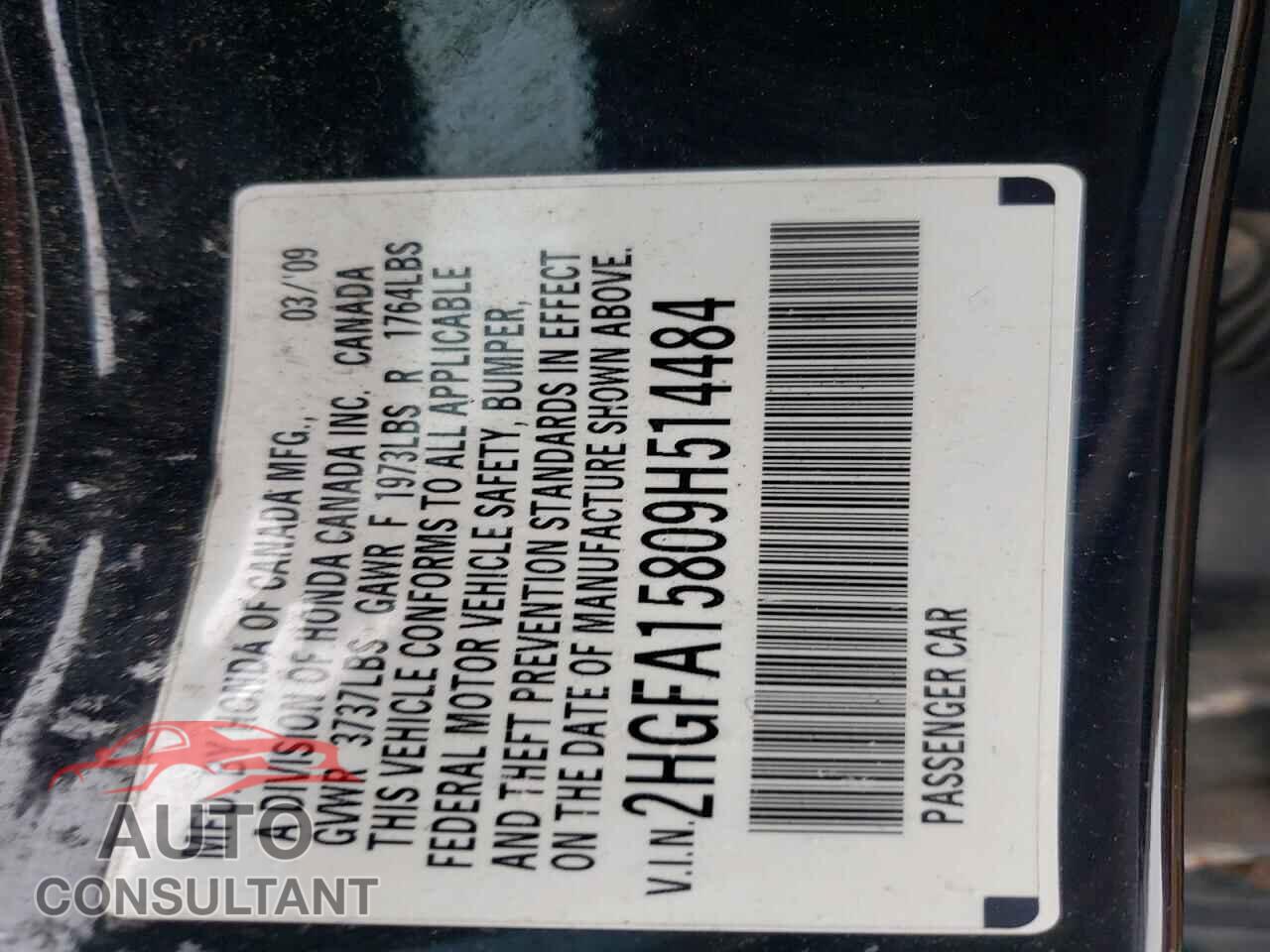HONDA CIVIC 2009 - 2HGFA15809H514484