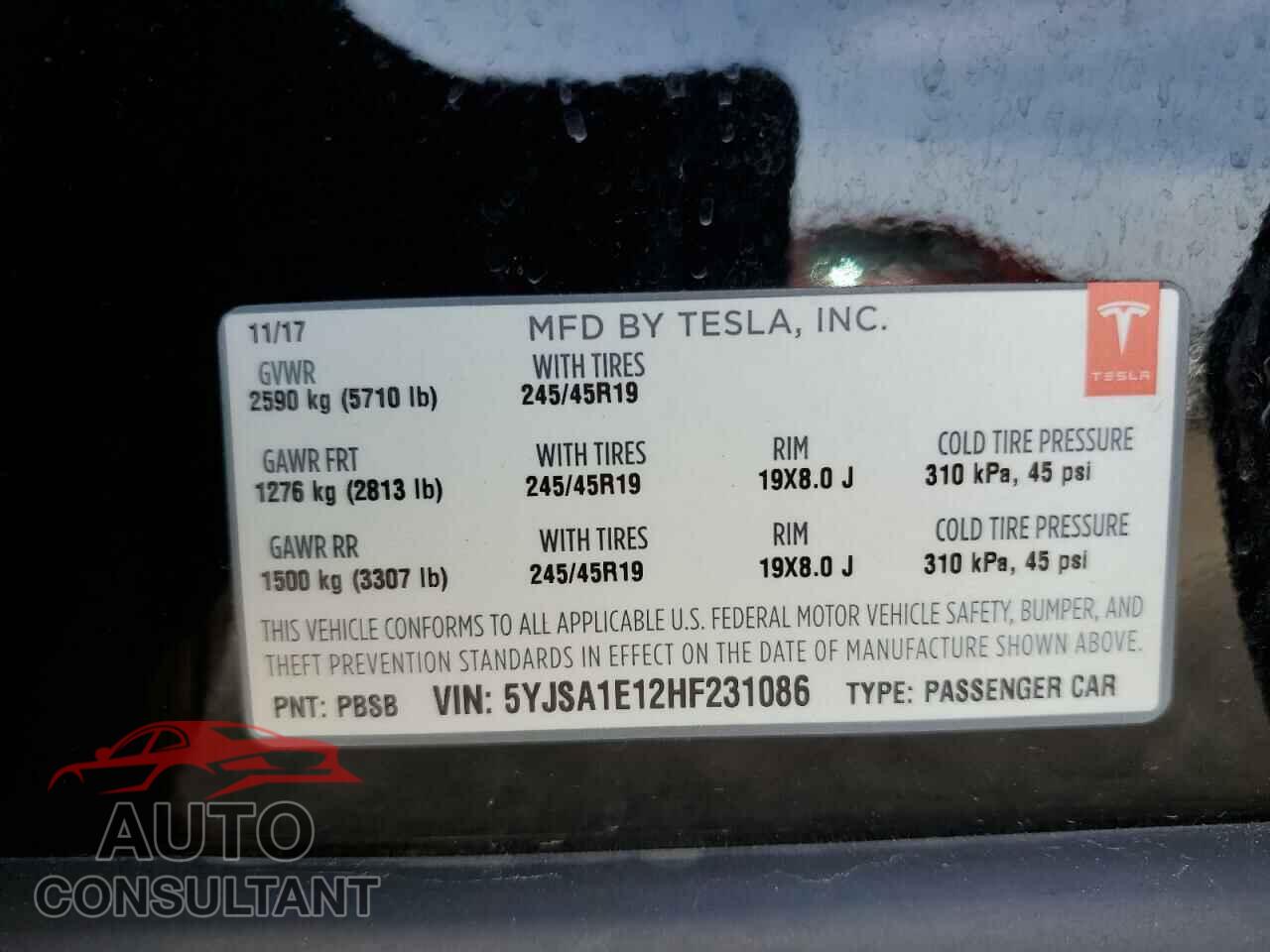 TESLA MODEL S 2017 - 5YJSA1E12HF231086