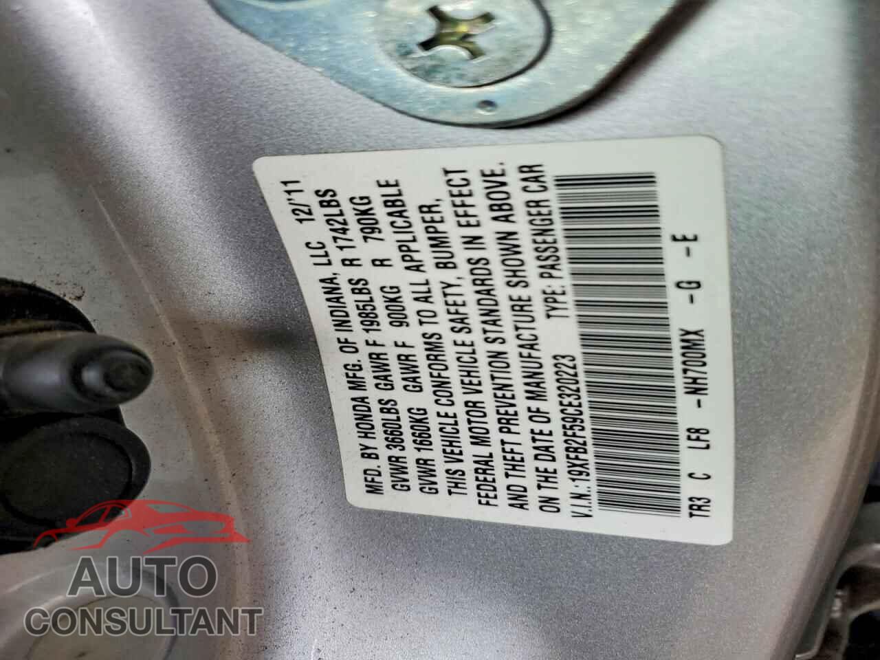 HONDA CIVIC 2012 - 19XFB2F59CE320223