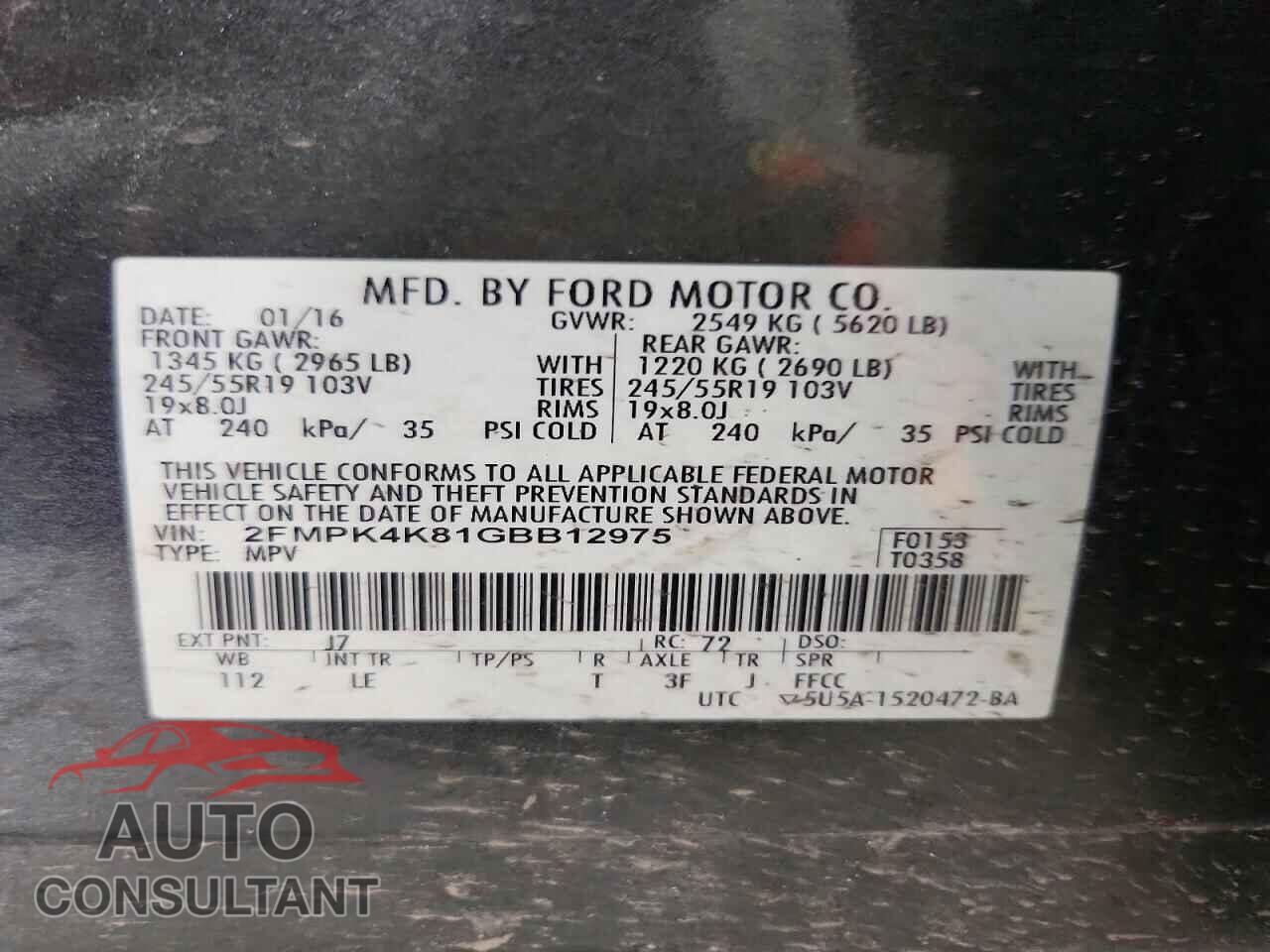 FORD EDGE 2016 - 2FMPK4K81GBB12975