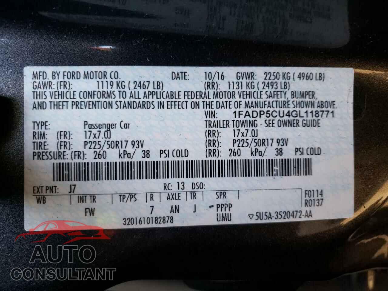 FORD CMAX 2016 - 1FADP5CU4GL118771