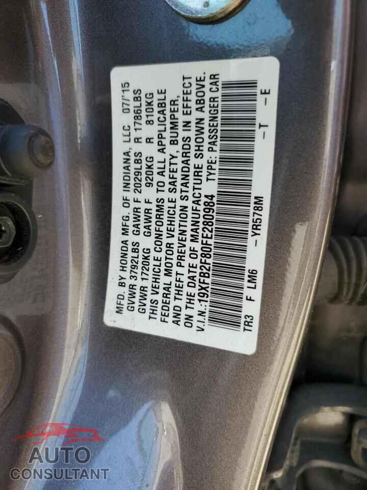 HONDA CIVIC 2015 - 19XFB2F80FE280984