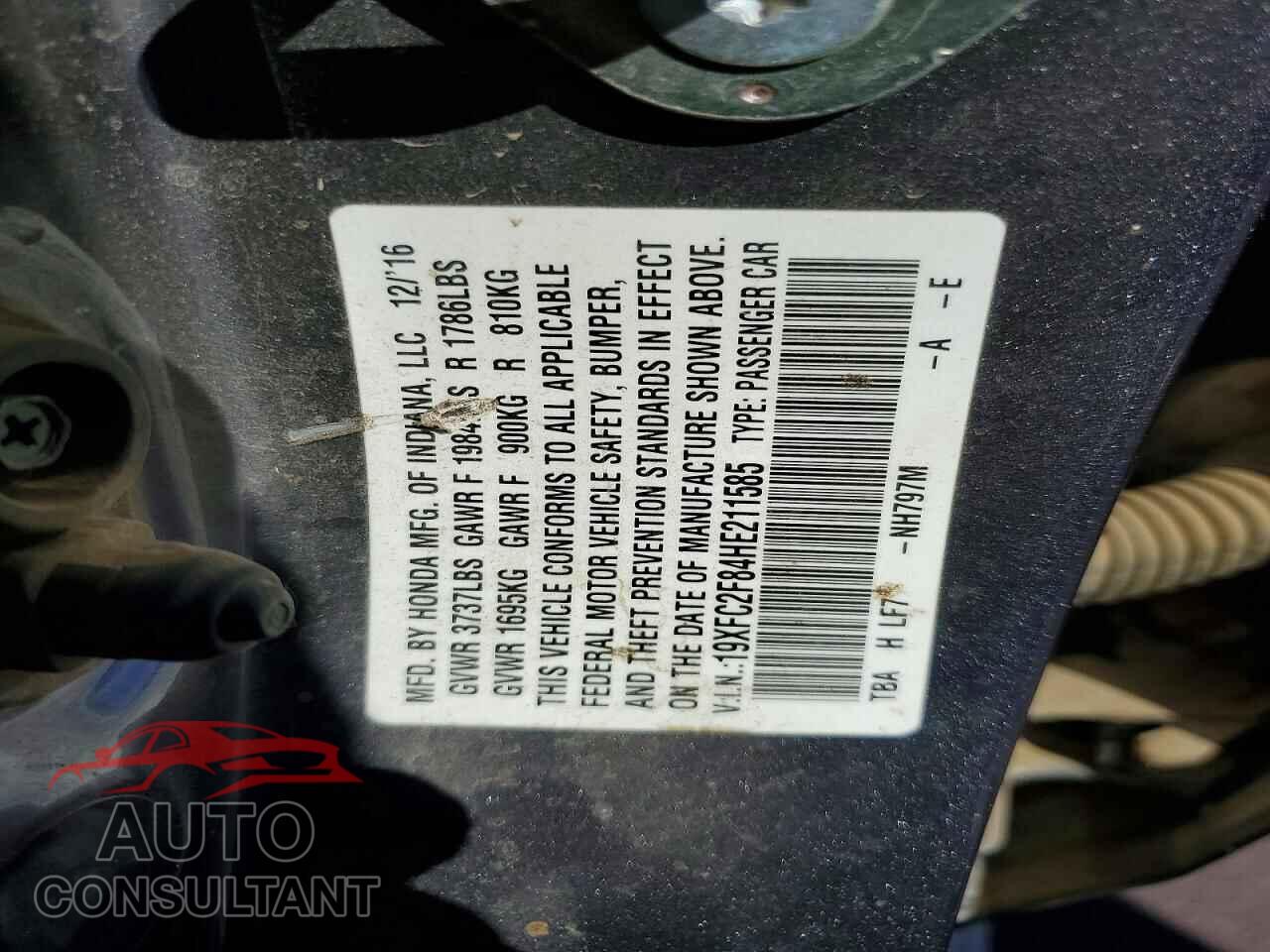 HONDA CIVIC 2017 - 19XFC2F84HE211585