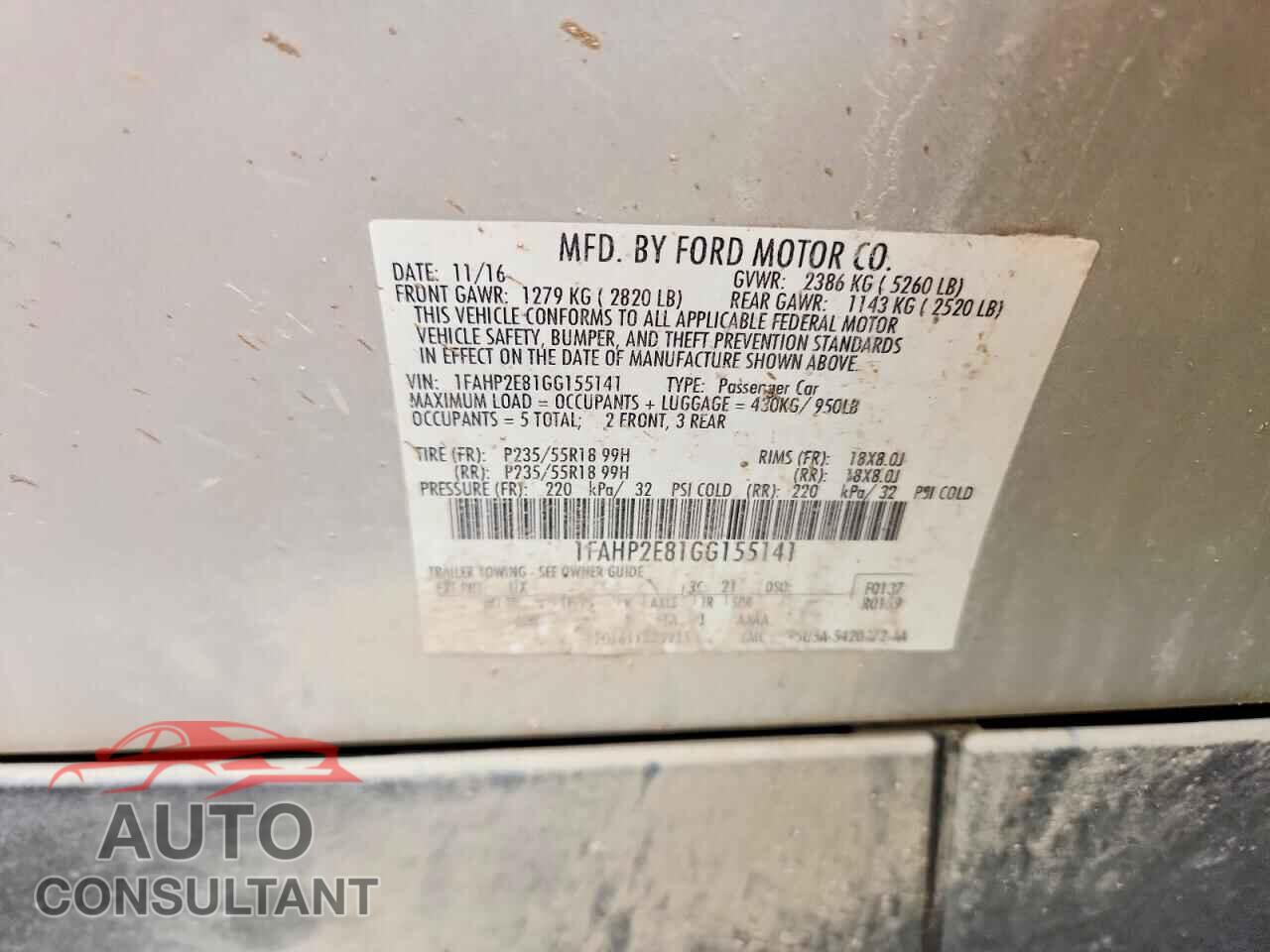 FORD TAURUS 2016 - 1FAHP2E81GG155141