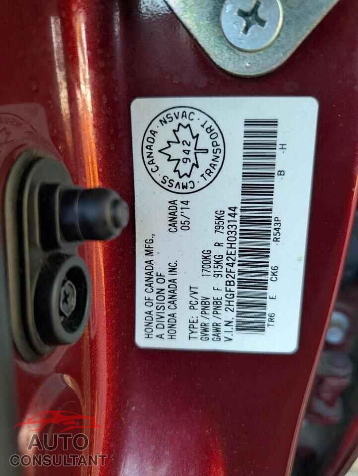 HONDA CIVIC 2014 - 2HGFB2F42EH033144