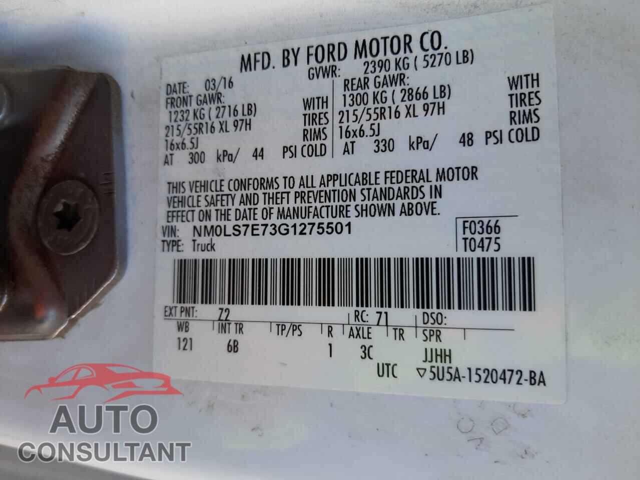 FORD TRANSIT 2016 - NM0LS7E73G1275501