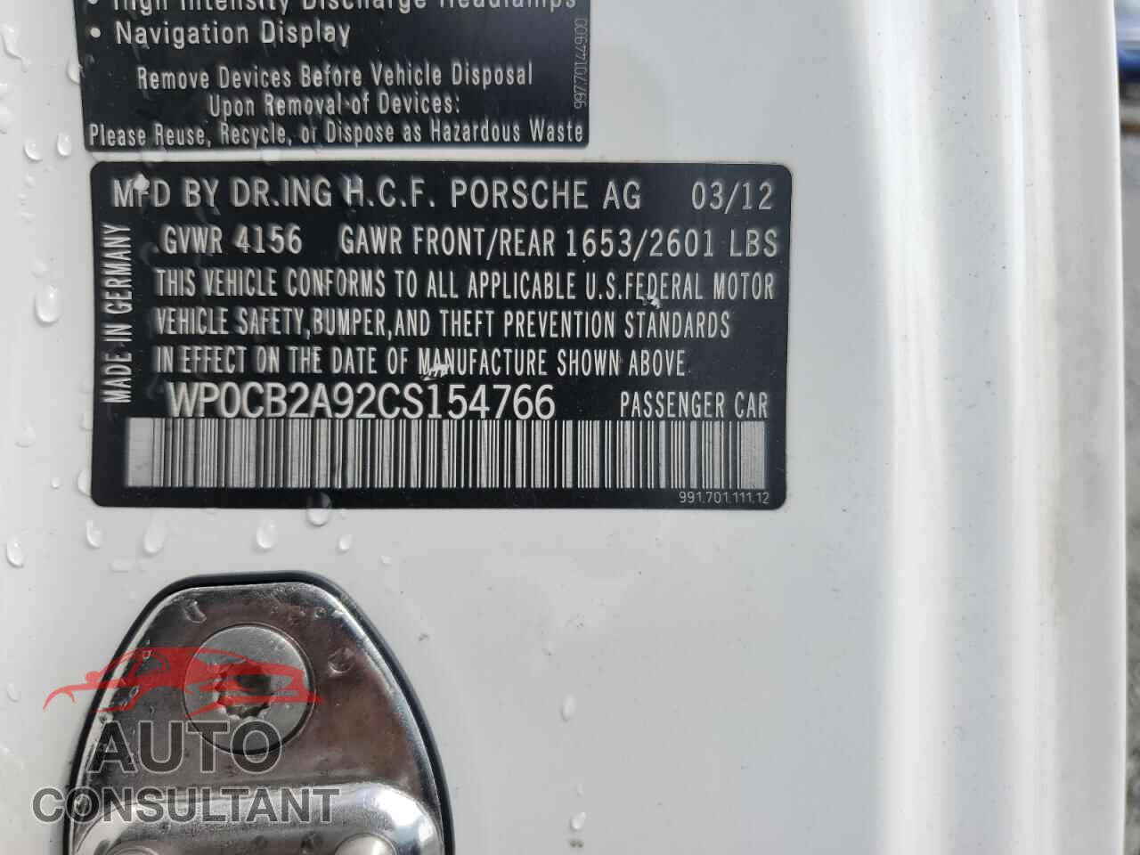 PORSCHE 911 2012 - WP0CB2A92CS154766