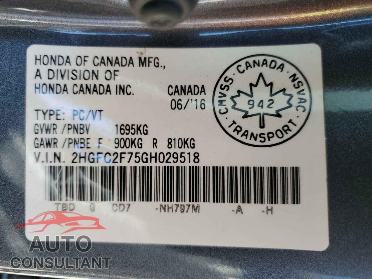 HONDA CIVIC 2016 - 2HGFC2F75GH029518