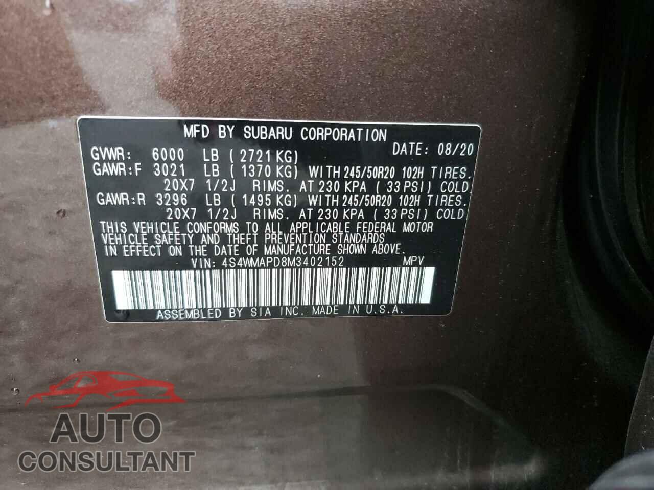 SUBARU ASCENT 2021 - 4S4WMAPD8M3402152