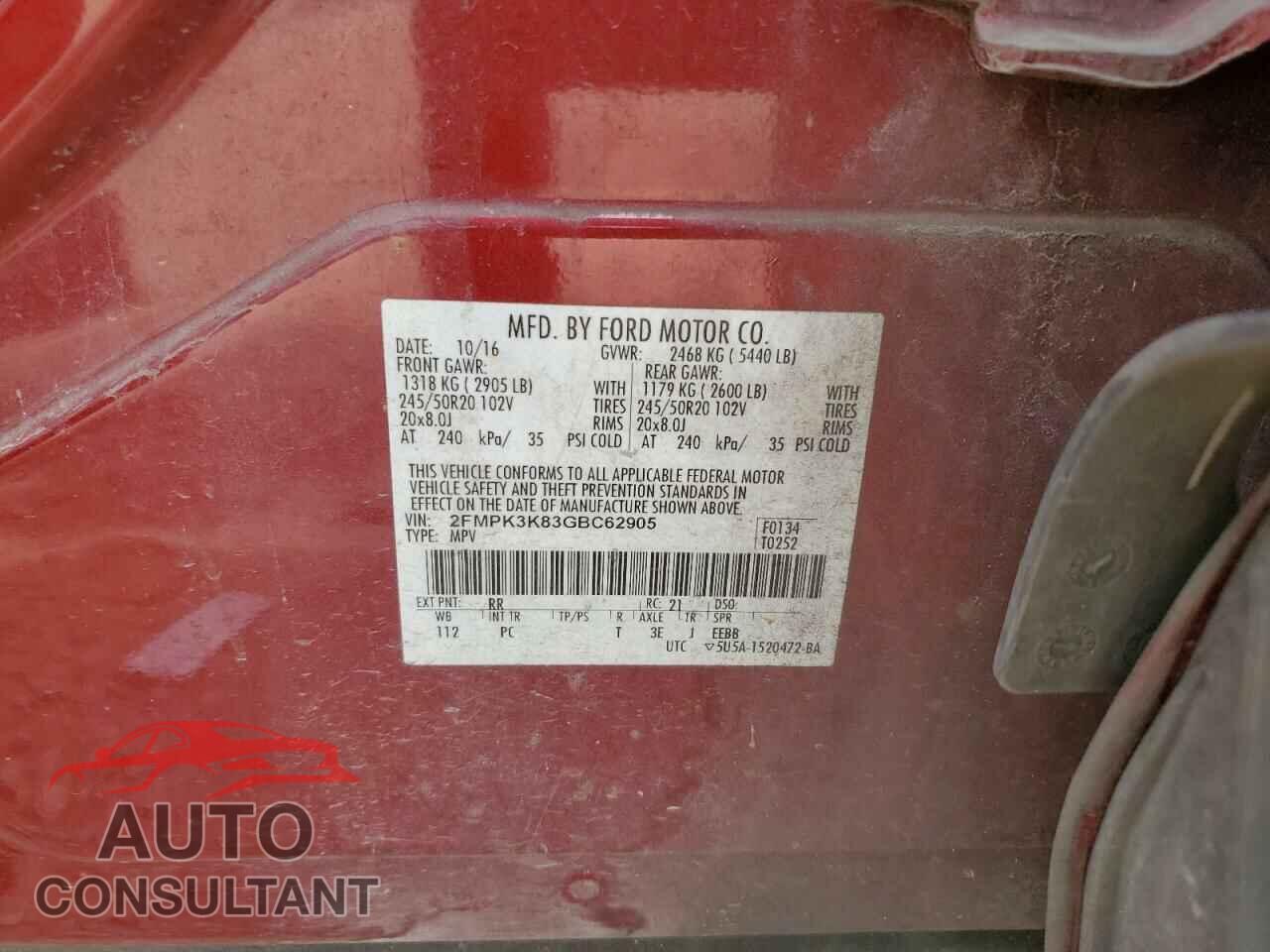 FORD EDGE 2016 - 2FMPK3K83GBC62905