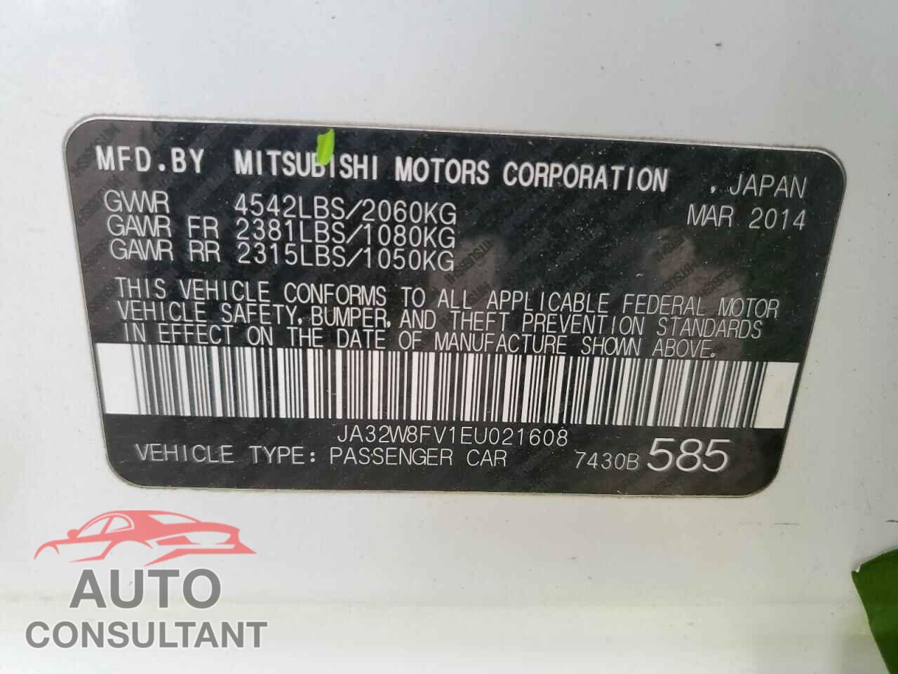MITSUBISHI EVO 2014 - JA32W8FV1EU021608