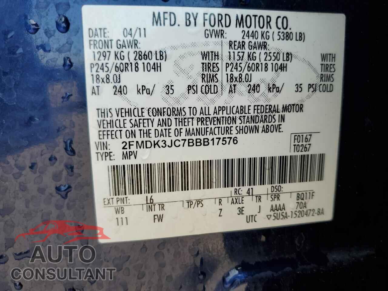 FORD EDGE 2011 - 2FMDK3JC7BBB17576