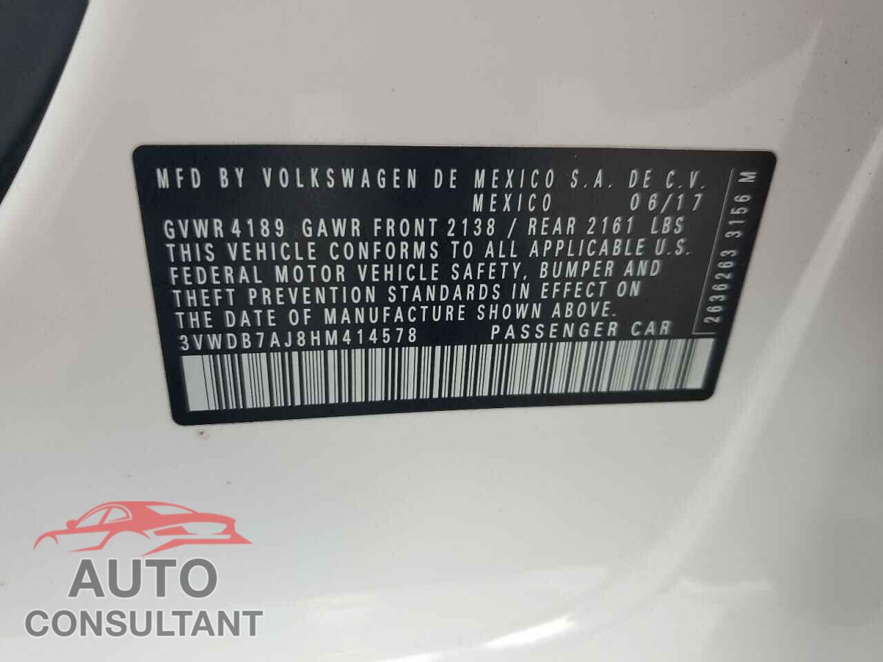 VOLKSWAGEN JETTA 2017 - 3VWDB7AJ8HM414578