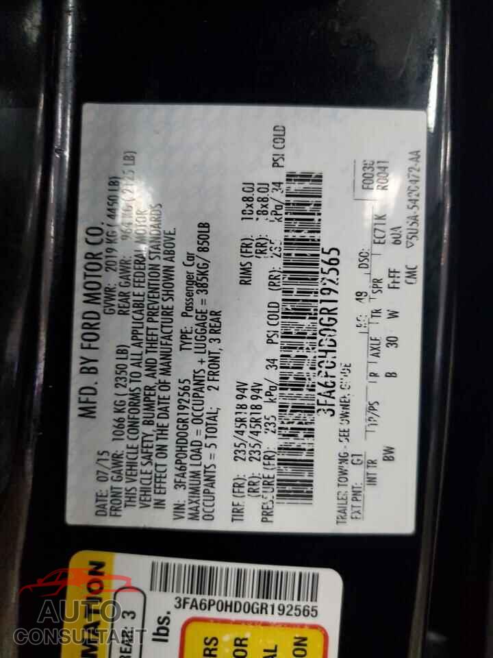 FORD FUSION 2016 - 3FA6P0HD0GR192565