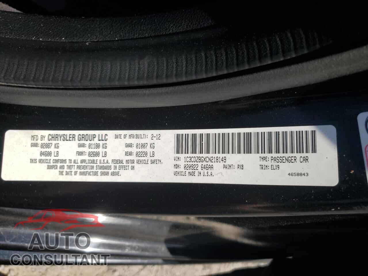 DODGE AVENGER 2012 - 1C3CDZBGXCN218149