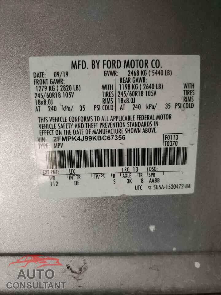 FORD EDGE 2019 - 2FMPK4J99KBC67356