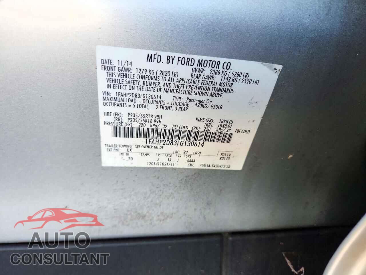 FORD TAURUS 2015 - 1FAHP2D83FG130614
