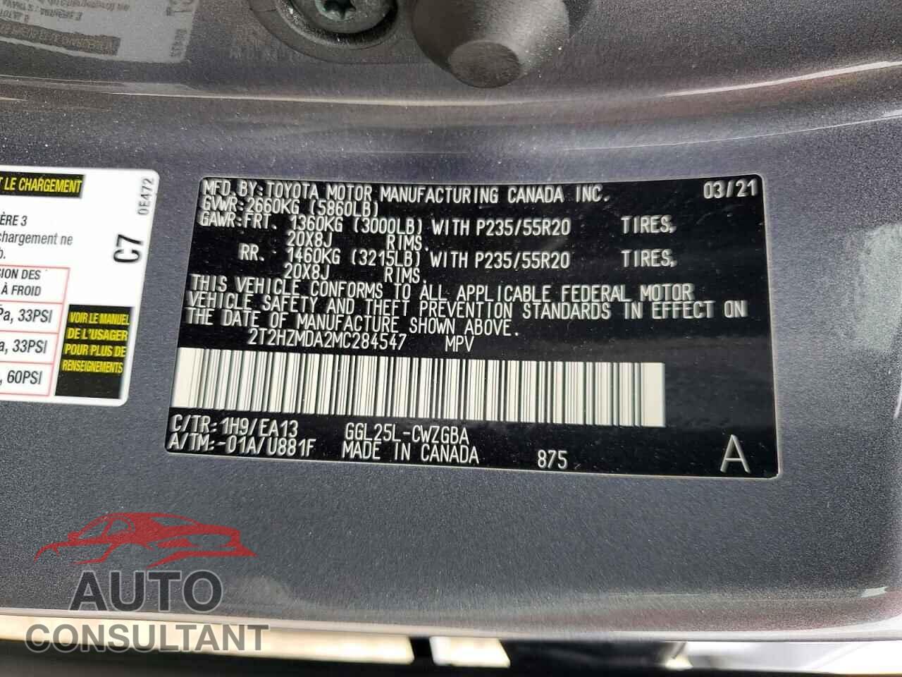 LEXUS RX350 2021 - 2T2HZMDA2MC284547