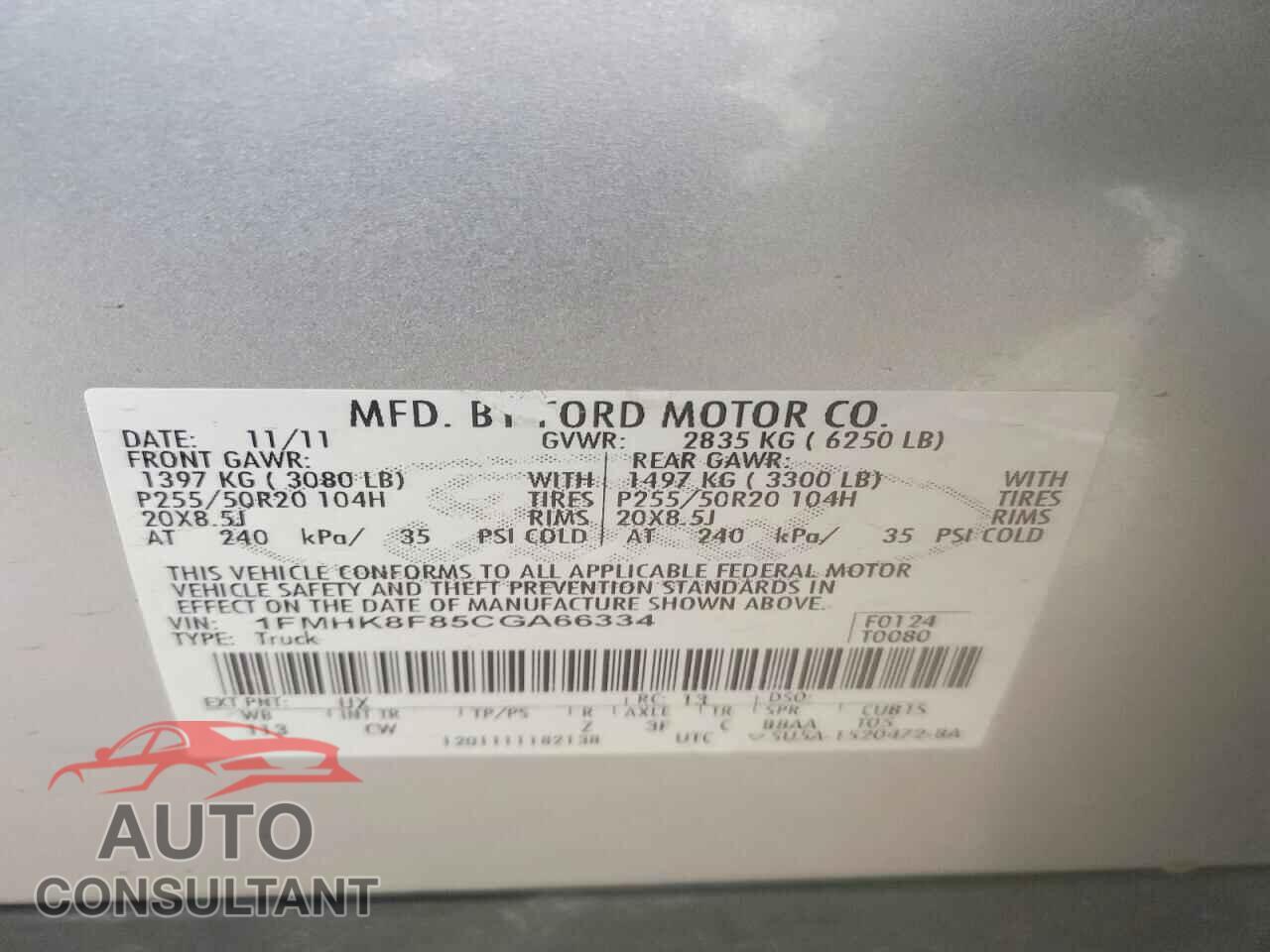 FORD EXPLORER 2012 - 1FMHK8F85CGA66334