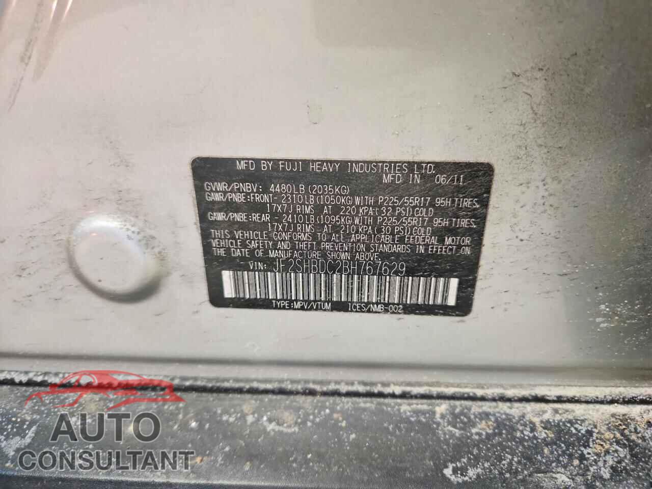 SUBARU FORESTER 2011 - JF2SHBDC2BH767629