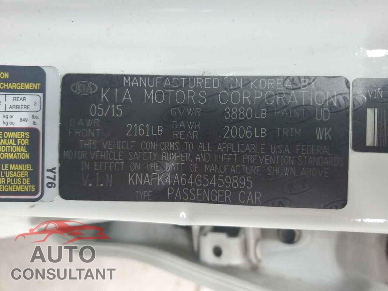 KIA FORTE 2016 - KNAFK4A64G5459895