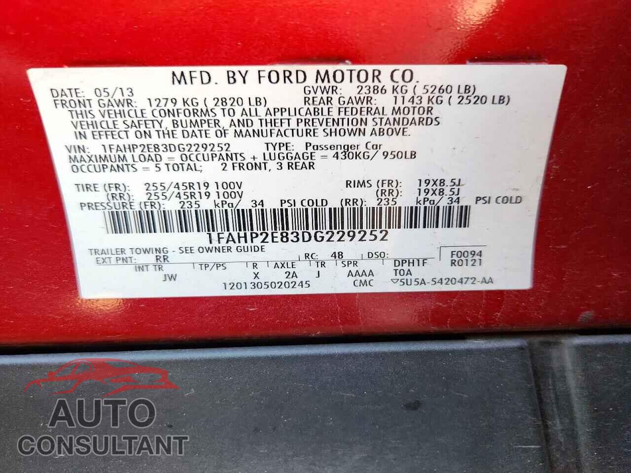 FORD TAURUS 2013 - 1FAHP2E83DG229252