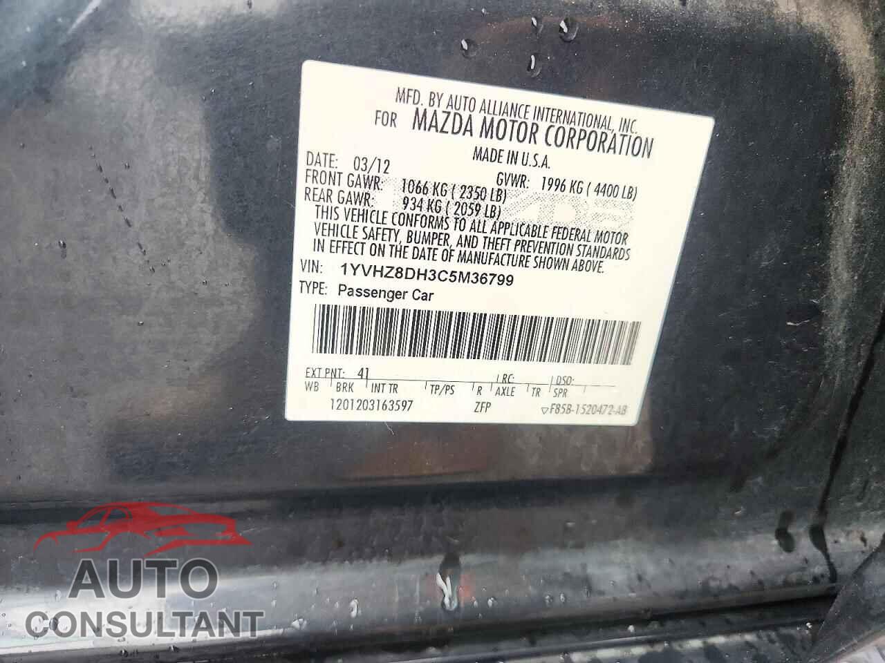 MAZDA 6 2012 - 1YVHZ8DH3C5M36799