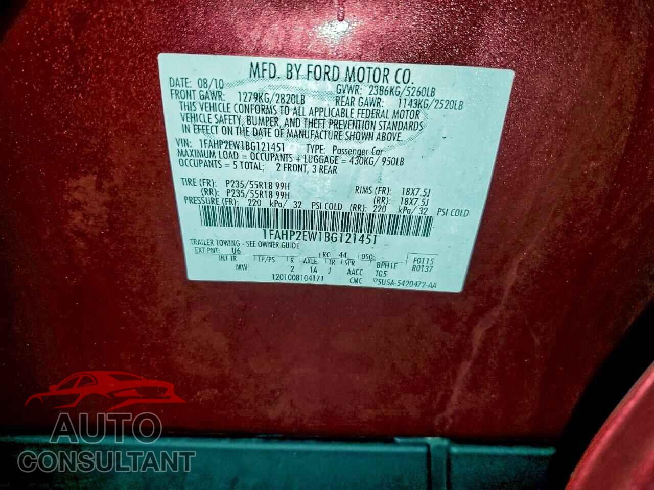 FORD TAURUS 2011 - 1FAHP2EW1BG121451