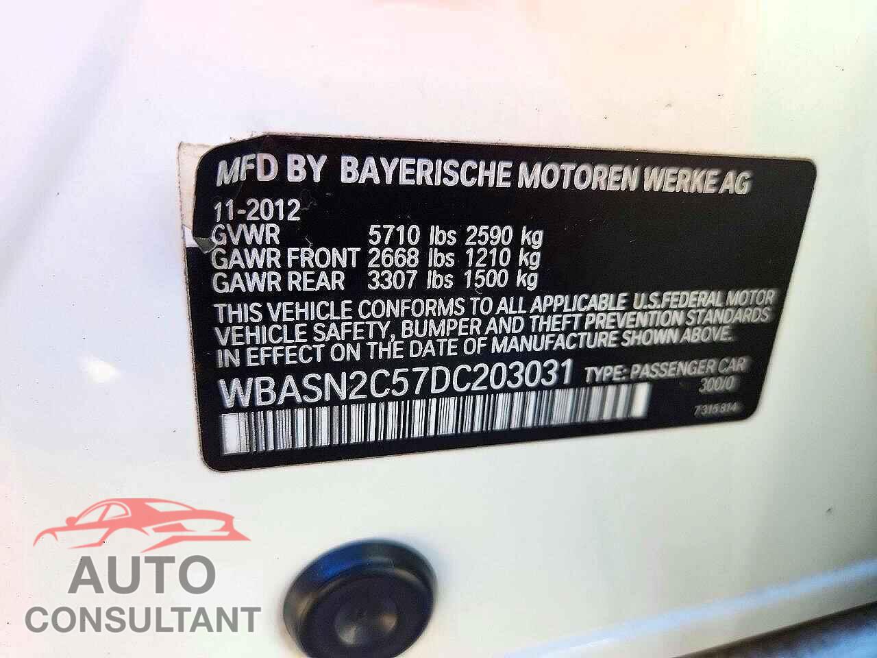 BMW 5 SERIES 2013 - WBASN2C57DC203031