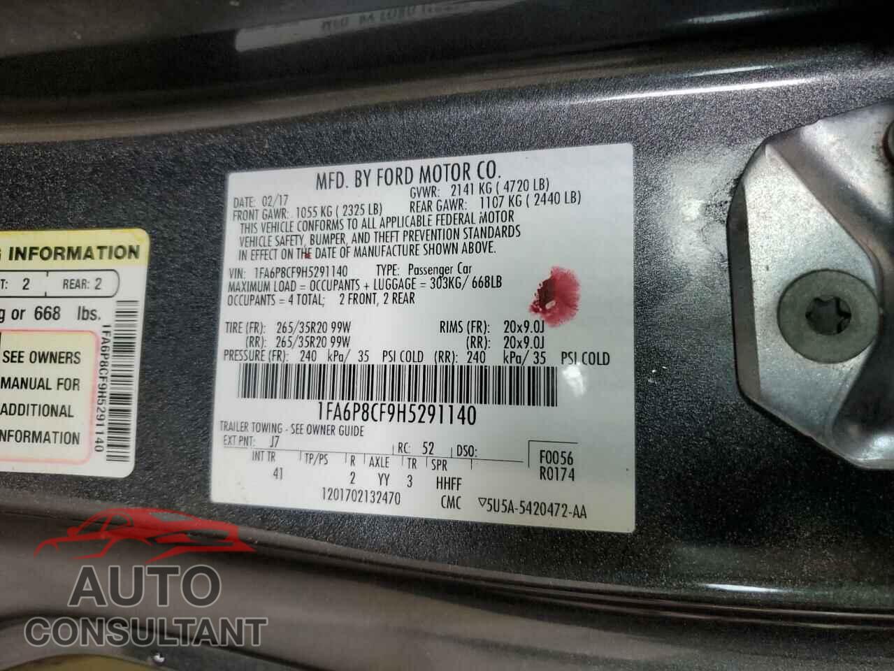FORD MUSTANG 2017 - 1FA6P8CF9H5291140