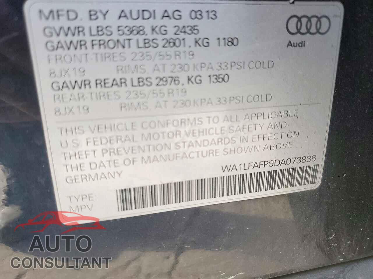AUDI Q5 2013 - WA1LFAFP9DA073836