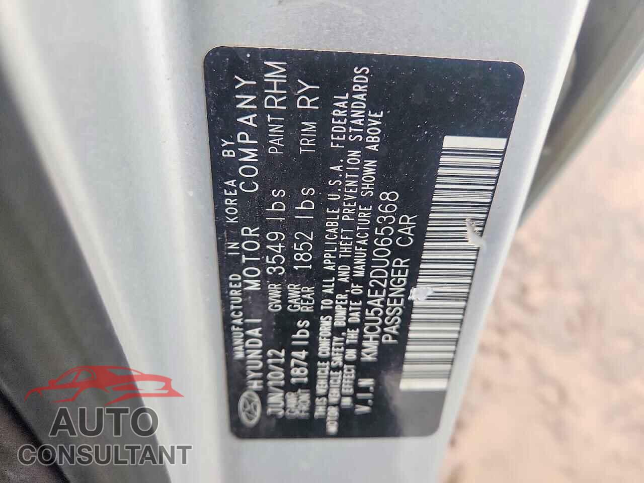 HYUNDAI ACCENT 2013 - KMHCU5AE2DU065368
