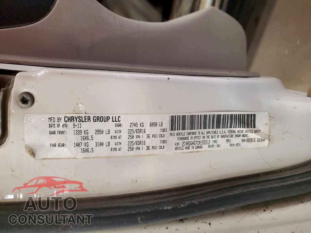 DODGE RAM VAN 2012 - 2C4RDGAG7CR155512