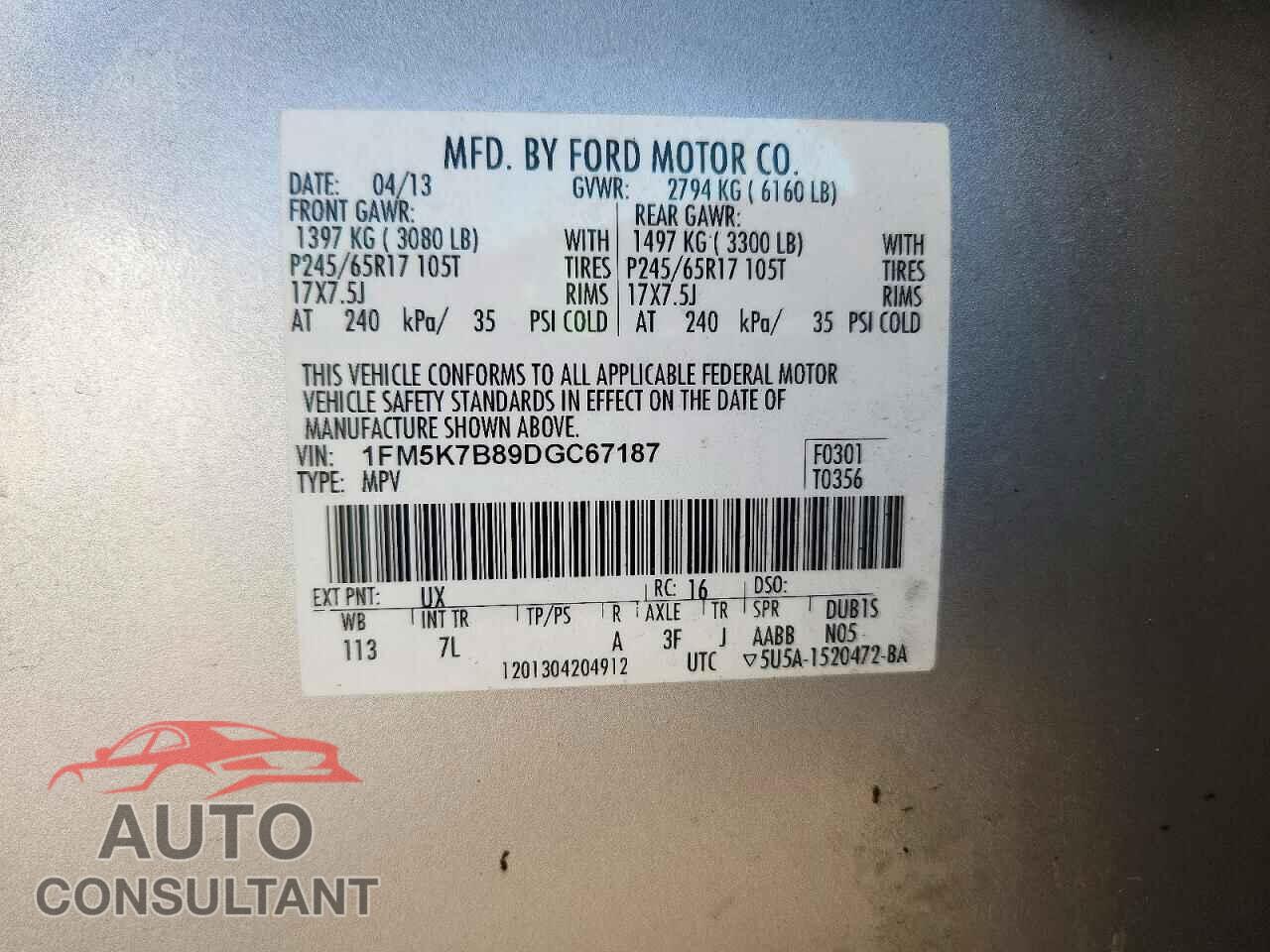 FORD EXPLORER 2013 - 1FM5K7B89DGC67187